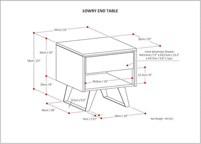 SIMPLIHOME Lowry SOLID ACACIA WOOD and Metal 22 Inch Wide Square Modern Industrial End Side Table in Distressed Grey, For the Living Room and Bedroom