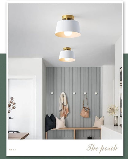 Ceiling Light Fixture, Hallway Ceiling Light with Gold Plate and White Shade, Modern Simple Style Porch Light Fixtures Semi Flush Mount (3 Pack White)