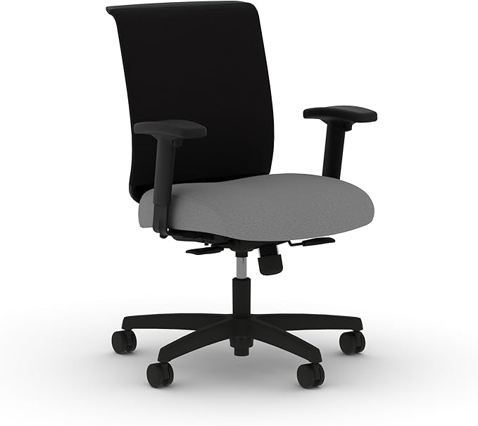 HON Convergence Ergonomic Office Chair, Breathable Back Support Mesh, Adjustable Arms, Computer Chair with Lumbar Support, Rolling Swivel Wheels, Comfortable Synchro-Tilt Recline, Fabric, Frost