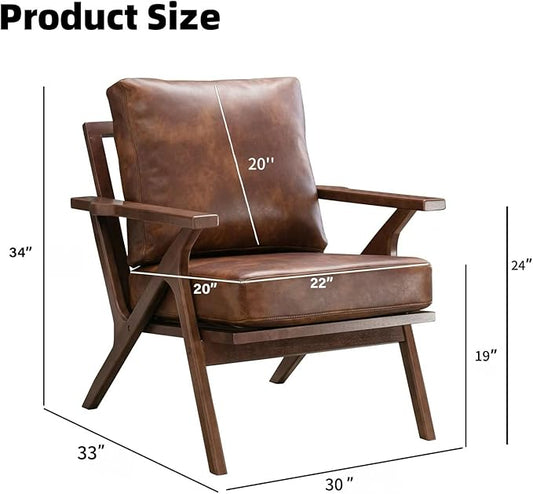 INZOY Mid-Century Modern Accent Chair Set of 2, PU Leather Living Room Chair and Soft Thick Padded Armchair for Living Room Bedroom Reception with Removable Upholstered Cushions, Reddish Brown