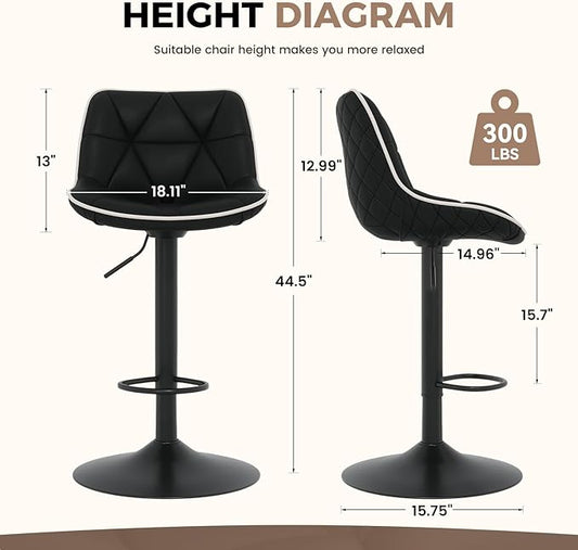 Nalupatio Bar Stools Set of 4, Adjustable Swivel Counter Height Bar Stools with Back, Armless Modern Barstools for Kitchen Island & Home Bar, Upholstered Seat,（Black）