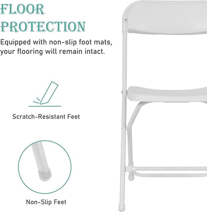 70 Pack Plastic White Folding Chairs, Portable Stackable Commercial Party Folding Chairs with Steel Frame 350lbs for Home Office Outdoor Indoor Office Wedding Party Event