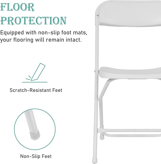 20 Pack White Plastic Folding Chairs Portable Stackable Commercial Party Folding Chairs with Steel Frame 350lbs for Home Office Outdoor Indoor Office Wedding Party Events
