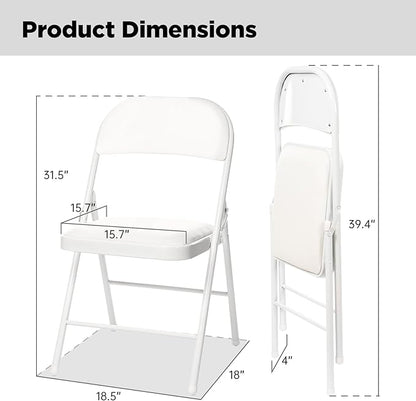 80 Pack Folding Chairs with Padded Seats, Padded Folding Chair with Steel Frame for Events Home Office, Pu Leather Folding Chair White