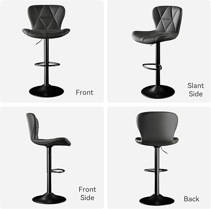 Bar Stools,Adjustable Swivel Barstools, Faux Leather Bar Chairs,Upholstered Counter Height with High Backrest for Kitchen Island, Black