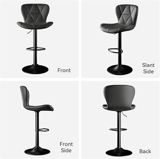 Bar Stools,Adjustable Swivel Barstools, Faux Leather Bar Chairs,Upholstered Counter Height with High Backrest for Kitchen Island, Black