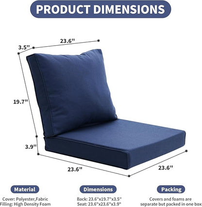 Patio Furniture Sofa Cushion Set Outdoor Living Deep Seating Cushions Thick Foam Replacement Cushion,23.6x23.6 Inch,Navy Blue