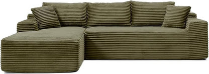 95 Inch Cloud Sectional Couch,Modular Sectional Sofa with Deep Seat,Modern Corduroy Boneless Couches with L-Shape Chaise for Living Room Bedroom,No Assembly Required (Green, Left Facing Chaise)