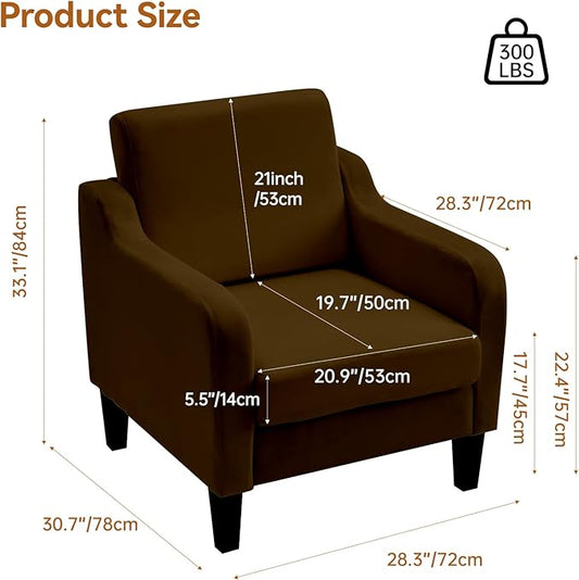 Accent Chair for Living Room, Modern Velvet Living Room Chairs with Wide Backrest, Upholstered Comfy Chair with Cushion, Oversized Sofa Chair with Wood Legs, Single Armchair, Brown