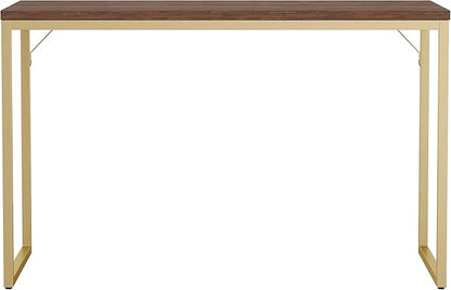 Martha Stewart Noah Home Office Parsons Desk in Walnut Wood Grain with Polished Brass Metal Frame