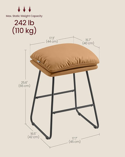 VASAGLE Bar Stools Set of 2, Counter Height Bar Stools, Leather Counter Stools Barstools with Soft Cushion and Metal Sled Legs, 25.6 Inches Bar Height Bar Chairs for Kitchen Island, Caramel Brown