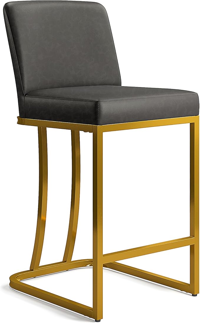 MAISON ARTS Counter Height Bar Stools with Back Set of 4 for Kitchen Counter, 24 Inch Modern Upholstered Faux Leather Barstools Farmhouse Bar Chairs Luxury Island Stools Support 330LBS, Grey & Gold