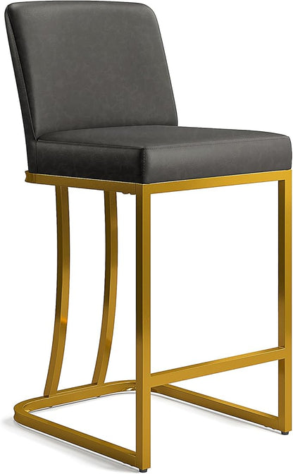 MAISON ARTS Counter Height Bar Stools with Back Set of 6 for Kitchen Counter, 24 Inch Modern Upholstered Faux Leather Barstools Farmhouse Bar Chairs Luxury Island Stools Support 330LBS, Grey & Gold