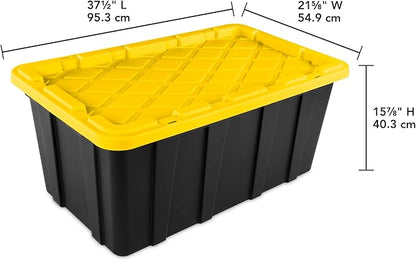 Sterilite 4-Pack Industrial Tote, Plastic Storage Container Bins with Lids, 38 Gallon - Heavy-Duty Organizing Containers for Closet, Bathroom, and Office