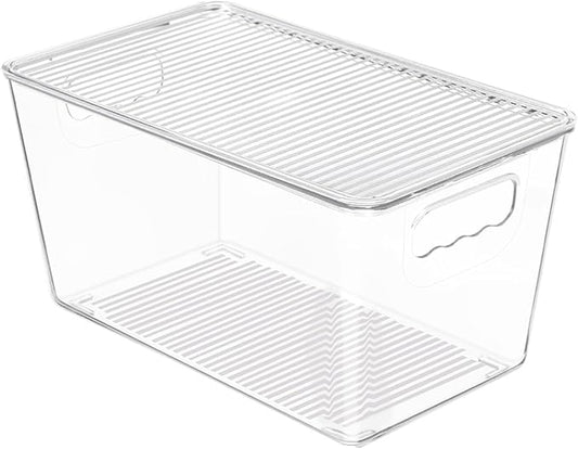 Vtopmart 12 Pack Clear Stackable Storage Bins with Lids, Medium Plastic Containers with Handle for Pantry Organizer and Storage,Perfect for Kitchen,Fridge,Cabinet, Closet,Bathroom Organization