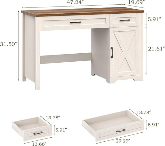 Vabches Farmhouse 51" Executive Desk,Computer Desk with Drawers and Storage Cabinet, Workspace for Home Office and Study
