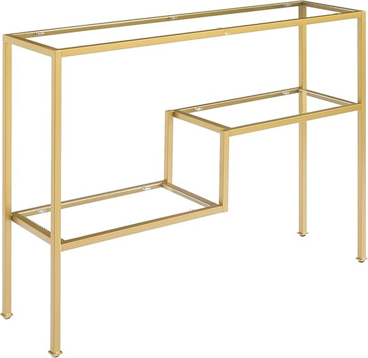 Crosley Furniture Sloane Sofa Console Table with Storage Shelves for Hall, Entryway, or Living Room, Gold