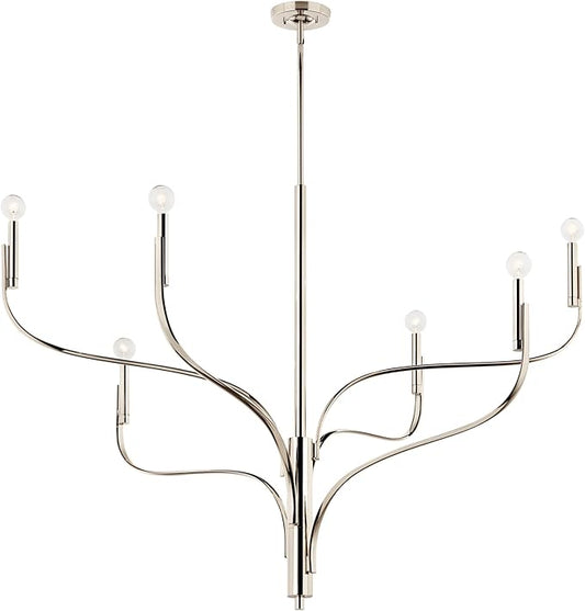 KICHLER Livadia 6-Light Chandelier, Soft Modern-Light in Polished Nickel, for Foyer, Great Room, or Vaulted Dining or Bedroom (33.25" x 47.25"), 52674PN