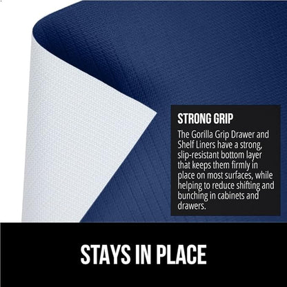 GORILLA GRIP Slip Resistant Drawer and Shelf Liner 2 Pack, Non Adhesive Water Resistant, Easy Clean and Trim, Smooth Surface Liners for Kitchen Cabinet, Shelves, Drawers, Pantry, 12 in x 10 FT, Navy
