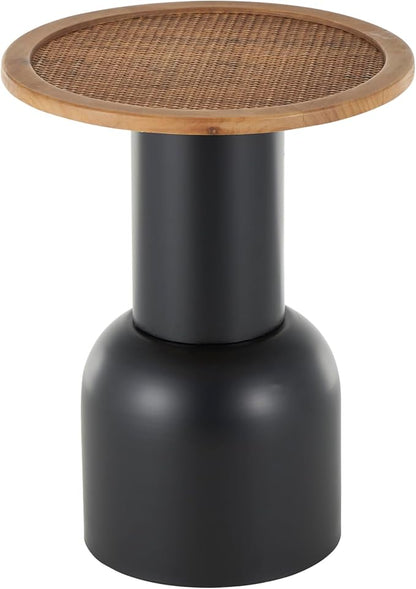 Deco 79 Metal Handmade Side End Accent Table Pedestal End Table with Brown Rattan Tabletop, Side Table 16" x 16" x 20", Black