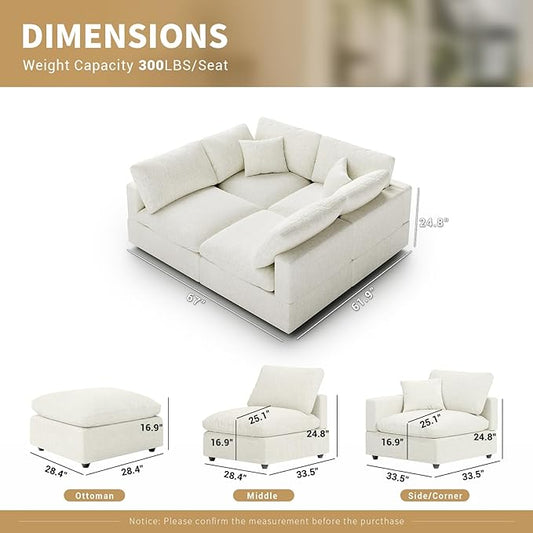 Linen Sleeper Sofa Bed,Modern Sectional Sofa Couch for Living Room,67 Inch Cloud Couches Cushion Covers Removable,Cozy Feather Down Sofa for Apartment Cream White