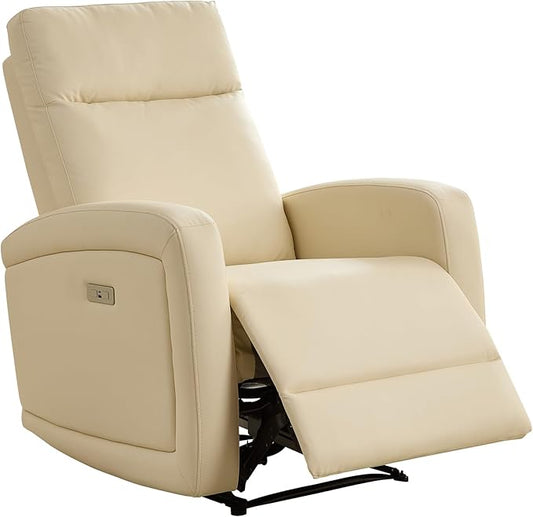 Leather Recliner Chair,Power Recliner Chair with Power Headrest Type-C Charger for Adult, Electric Recliner Sofa for Living Room & RV, White