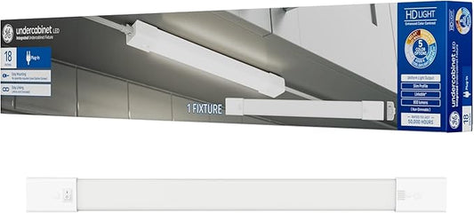 GE LED HD+ Undercabinet Light Fixture, Linkable Integrated Slim Profile Fixture for Kitchens, High Definition Light in 5 Color Temperatures, Plug-in, 18in (1 Pack)