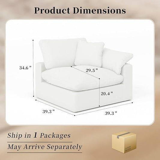Modular Sectional Sofa Cloud Couch,Down Filled Comfy Cloud Modern Sofa,White Linen Oversized Couch Cushion Covers Removable for Living Room