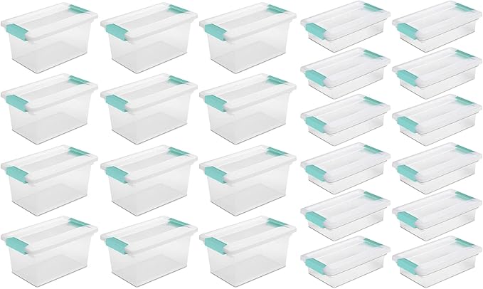 Sterilite Medium Clip Latch Lid Storage Container Tote, 12 Pack, and Small Clip Latch Lid Storage Container Tote, 12 Pack for Home Organization