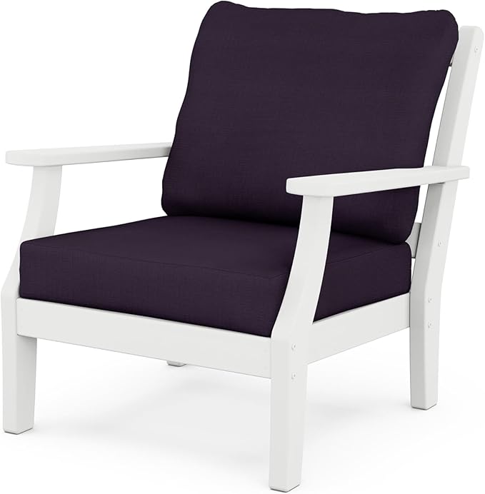 Martha Stewart by POLYWOOD® Chinoiserie Deep Seating Chair in White/Navy Linen