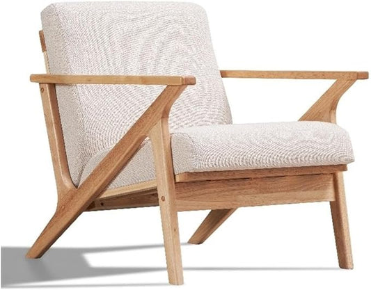 Zola Mid Century Modern Accent Chair Arm Chair, Living Room Furniture, Beige/Oak