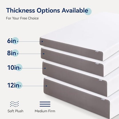 Amazon Basics Plush Memory Foam Bed Mattress, Full, White/Grey, 75 x 54 x 8 inches