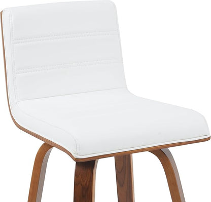 Armen Living Vienna Modern Swivel 26" Counter Height Barstool with White Faux Leather and Walnut Wood Finish