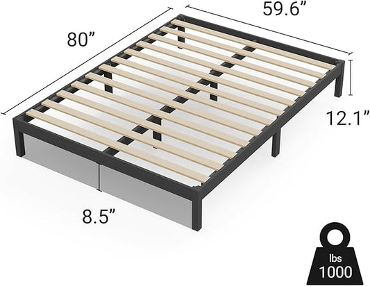 LIFEMENT Classic Wood Platform Bed Frame, Essential, Noise Free, Under Bed Storage, No Box Spring Needed, Easy Assembly (Black, Queen (U.S. Standard))