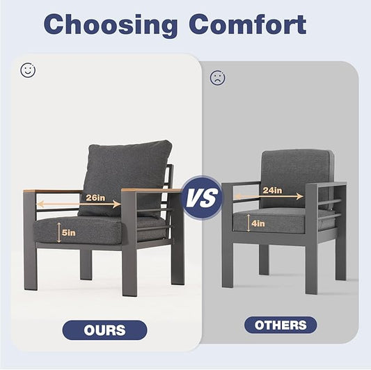 Aoxun Aluminum Patio Furniture Set 3 Seats, Oversized Outdoor Sectional with Washable Thick Cushions, Coffee Table and Waterproof Cover, Patio Conversation Sets for Porch, Balcony, Deck