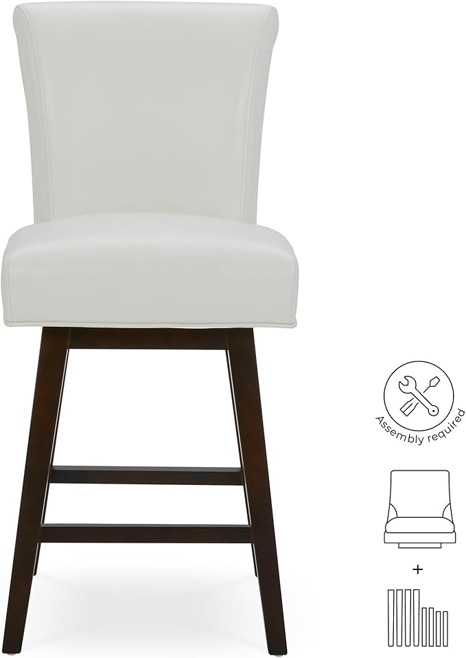 CHITA 26 Inch Counter Height Swivel Bar Stools Set of 4, FSC Certified Modern Upholstered Faux Leather Swivel Barstool Chair with Back, White