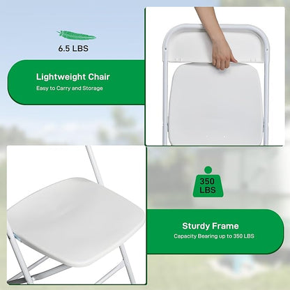 60 Pack White Plastic Folding Chairs, Portable Party Chairs, Stackable Commercial Seats with Steel Frame for Home Office Wedding Party Indoor Outdoor Events Chairs, 350lbs Capacity