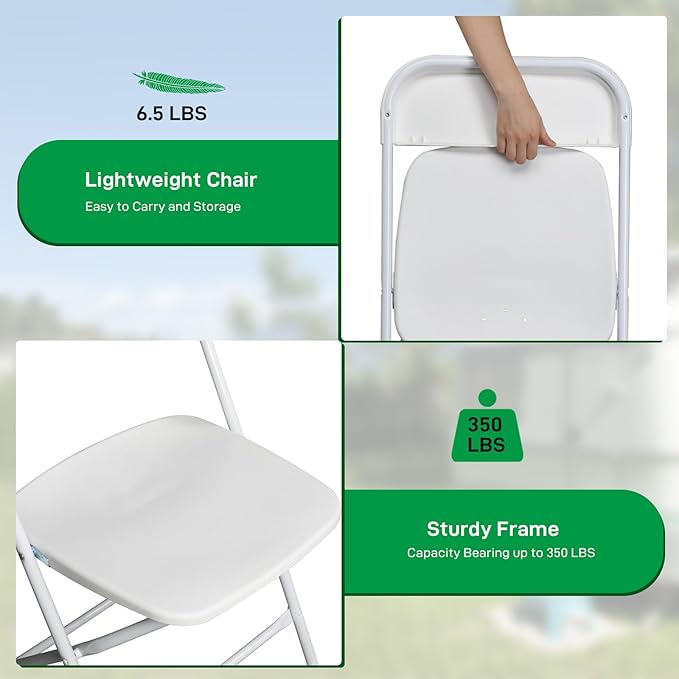 White Folding Chairs 10 Pack, Plastic Chairs for Outside,Portable Stackable Commercial Chairs with Steel Frame, Folding Chairs for Party Events Wedding Home Office Indoor Outdoor Chairs