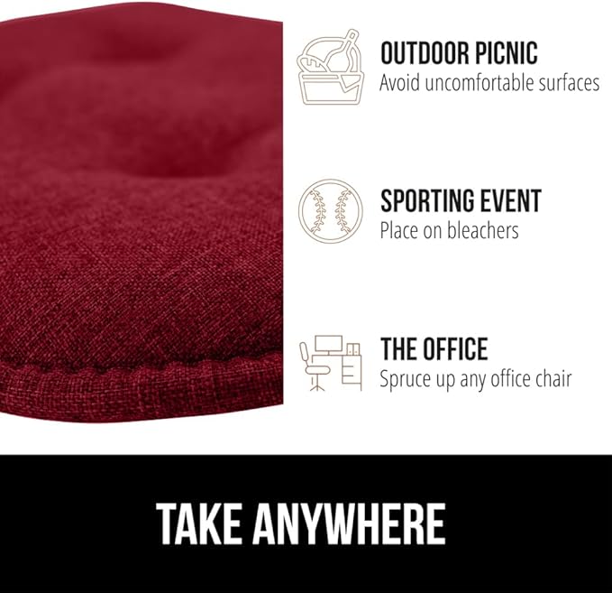 GORILLA GRIP Slip Resistant Tufted Chair Cushions, No Ties Required, Memory Foam Pads for Dining Room Kitchen Table, Office, Rocking Chairs, Plush Seat Cushion Pad, Home Decor, Set of 4, 16x17, Wine