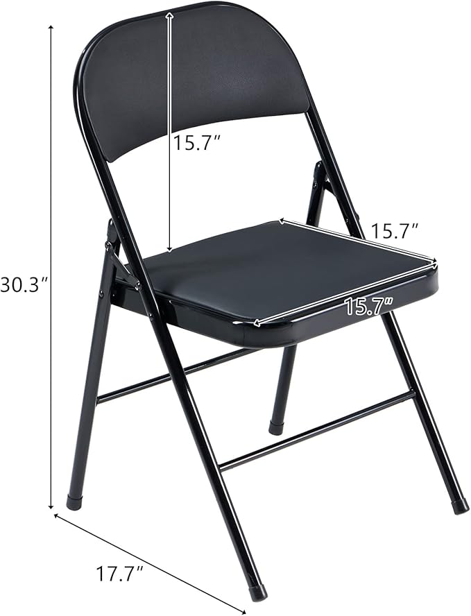 6 Pack Black Folding Chairs with Padded Seats, Portable Stackable Foldable Chairs for Indoor and Outdoor, Commercial Seat with Metal Frame for Events Office Wedding Party, 330lbs Capacity