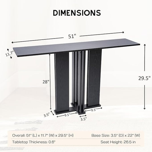 HEAH-YO 51" Console Table, Rustic Wood Entryway Table, T-Shape Narrow Sofa Tables Behind Couch for Hallway, Entrance, Foyer, Living Room, Black