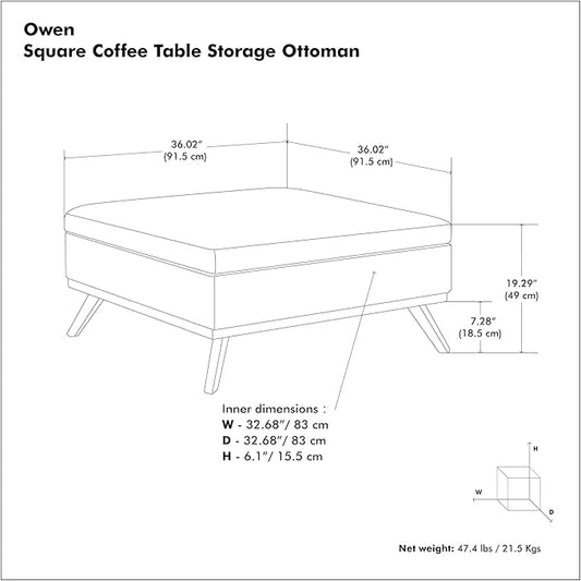 SIMPLIHOME Owen 36 inch Wide Mid Century Modern Square Coffee Table Storage Ottoman in Distressed Chestnut Brown Vegan Faux Leather, Assembled, for the Living Room, Entryway and Family Room