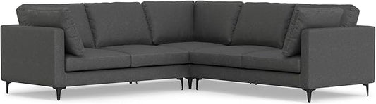 SIMPLIHOME Ava Corner Sectional Sofa in 100% Recycled Polyester Tightly Woven Performance Fabric, Pebble Grey, 102-inches Wide, Handcrafted Mid-Century Modern Style L-Shaped Couch for Living Room