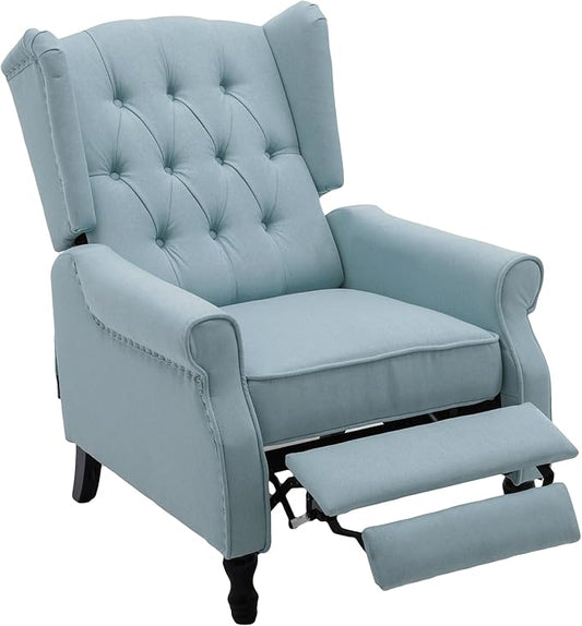 Pushback Recliner, Modern Accent Arm Reclining Sofa, Fabric Wingback Chair for Living Room & Bedroom, Light Blue