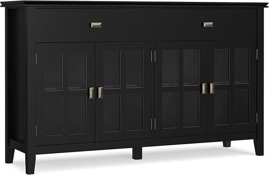 SIMPLIHOME Artisan Buffet - 60 inch Wide Solid Wood 4-Door Sideboard Buffet in Black, Transitional Storage Cabinet for Dining Room or Kitchen with Adjustable Shelves and Square Knobs
