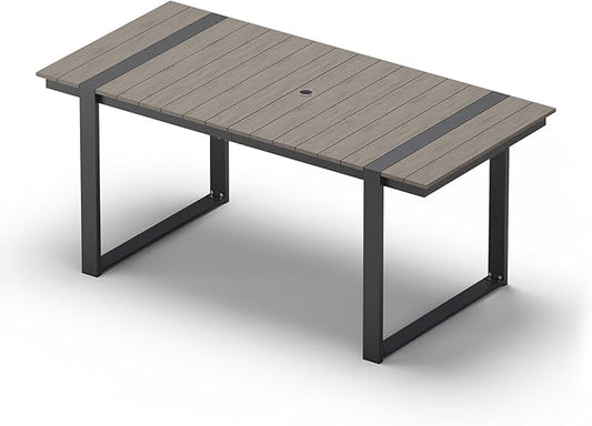 Outdoor Dining Table for 6, HDPS+ Aluminum Patio Dning Table with U-Shape Leg, Size: 67.4"*32.3"*29.6",Modern Rectangular Table for Lawn, Garden (Gray)