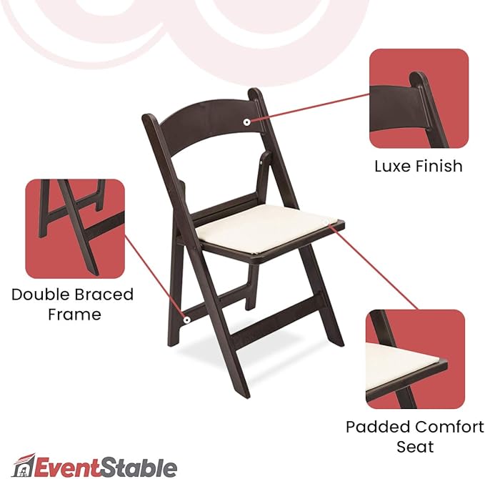 EventStable Titan PRO Resin Folding Chair - Dark Brown Indoor/Outdoor Lightweight Foldable Chair - Vinyl Padded Folding Chair for Weddings Parties Events - 100 Pack