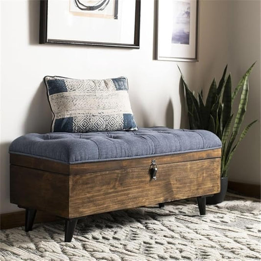 Safavieh Home Collection Liam Light Beige and Dark Oak Tufted Cocktail Ottoman