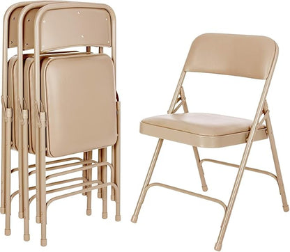 OEF Furnishings OEF1200 Series Premium Heavy Duty Vinyl Padded Folding Chairs, Commercial Grade 500 lb Capacity (4-Pack, French Beige)