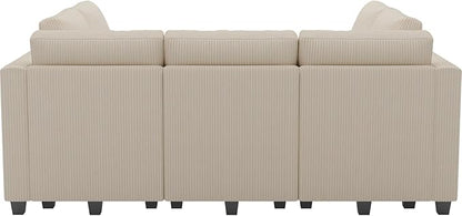 Belffin Corduroy Modular Sectional Sofa 9 Seat Convertible Sectional Sleeper Sofa Bed with Storage Ottomans Modular Sectional Couch Bed for Living Room Beige